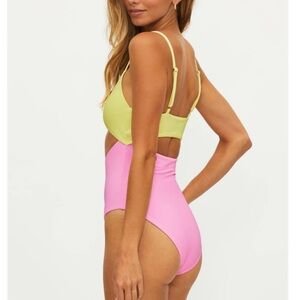Colorblock Swimsuit - Lime and Pink